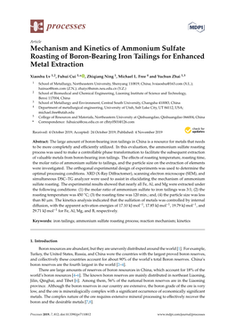 Mechanism and Kinetics of Ammonium Sulfate Roasting of Boron-Bearing Iron Tailings for Enhanced Metal Extraction