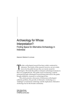 Archaeology for Whose Interpretation?: Finding Space for Alternative Archaeology in Indonesia