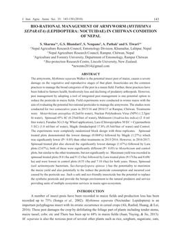 Bio-Rational Management of Armyworm (Mythimna Separata) (Lepidoptera: Noctuidae) in Chitwan Condition of Nepal