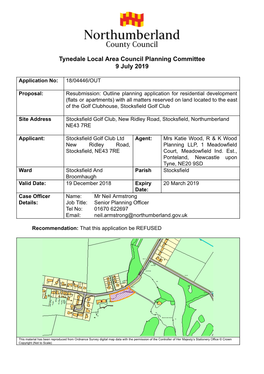 Tynedale Local Area Council Planning Committee 9 July 2019