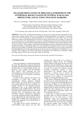 Dna Barcoding Study of Shelled Gastropods in the Intertidal Rocky Coasts of Central Wakayama Prefecture, Japan, Using Two Gene Markers