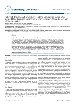 Failure of Remission of Granulocyte-Colony Stimulating Factor G-Csf Induced Drug Eruption Suggestive of Early Psoriasis-A Case R