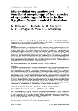 Microhabitat Occupation and Functional Morphology of Four Species of Sympatric Agamid Lizards in the Kyzylkum Desert, Central Uzbekistan