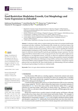 Feed Restriction Modulates Growth, Gut Morphology and Gene Expression in Zebraﬁsh