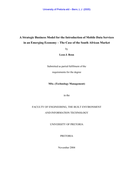 A Strategic Business Model for the Introduction of Mobile Data Services in an Emerging Economy – the Case of the South African Market