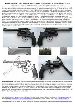 NZAR ID 380, ARM TYPE: Pistol. Draft Date (V1) 4 Jan 2013, Compiled by John Osborne AA DTT Phd FSG, Pattern: Enfield Revolver P1880