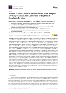 Role of Plasma Gelsolin Protein in the Final Stage of Erythropoiesis and in Correction of Erythroid Dysplasia in Vitro