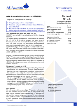 Key Takeaways 6 March 2015