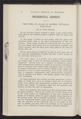 The Uses of Glass in Modern Building Practice (Presidential Address 1936)