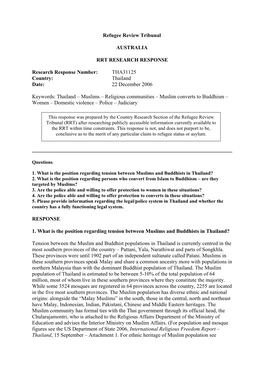 Thailand – Muslims – Religious Communities – Muslim Converts to Buddhism – Women – Domestic Violence – Police – Judiciary