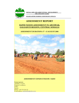 Assessment Report Rapid Needs Assessment in Abudwak, Galgadud