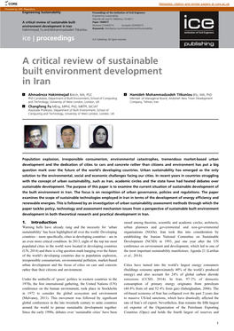 A Critical Review of Sustainable Built Environment Development in Iran