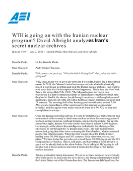 WTH Is Going on with the Iranian Nuclear Program? David Albright Analyz Secret Nuclear Archives