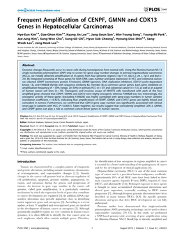 Frequent Amplification of CENPF, GMNN and CDK13 Genes in Hepatocellular Carcinomas