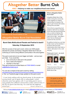 Altogether Better Burnt Oak Newsletter Silver Service Restaurant Scheme for the Over 60‟S