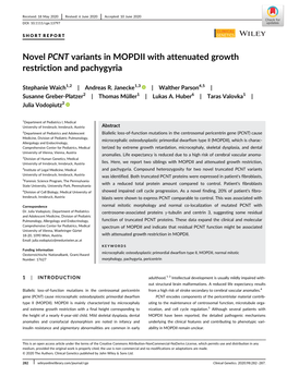 Novel PCNT Variants in MOPDII with Attenuated Growth Restriction and Pachygyria