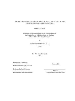 Balancing the Legislative Agenda: Scheduling in the United States House of Representatives