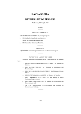 Rajya Sabha —— Revised List of Business