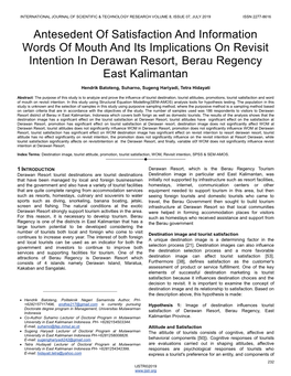 Antesedent of Satisfaction and Information Words of Mouth and Its Implications on Revisit Intention in Derawan Resort, Berau Regency East Kalimantan