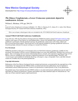 The Glance Conglomerate, a Lower Cretaceous Syntectonic Deposit in Southeastern Arizona William L