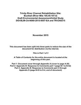 Trinity River Channel Rehabilitation Site: Bucktail (River Mile 105.45-107.0) Draft Environmental Assessment/Initial Study DOI-BLM-CA-N060-2015-0057-EA and TR-EA0215