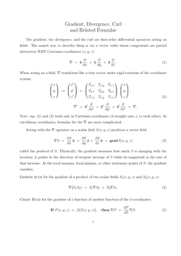 Gradient, Divergence, Curl and Related Formulae