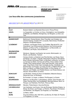 Les Lieux-Dits Des Communes Jurassiennes