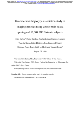 Genome-Wide Haplotype Association Study in Imaging Genetics Using Whole-Brain Sulcal Openings of 16,304 UK Biobank Subjects