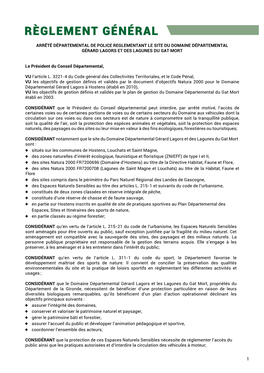 Règlement Général Du Domaine D'hostens