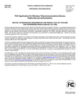 FCC Application for Wireless Telecommunications Bureau Radio Service Authorization