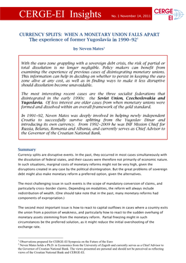 Dissolution of the Monetary System in Former SFR Yugoslavia 1990-92