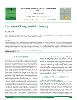The Impact of Energy on Global Economy