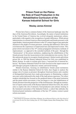 Prison Food on the Plains: the Role of Food Production in the Rehabilitative Curriculum of the Kansas Industrial School for Girls