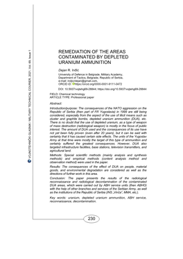 Remediation of the Areas Contaminated by Depleted Uranium Ammunition
