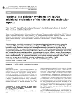 Proximal 11P Deletion Syndrome (P11pds): Additional Evaluation of the Clinical and Molecular Aspects