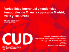 Variabilidad Interanual Y Tendencias Temporales De O3 En La Cuenca De Madrid, 2003 Y 2008-2016