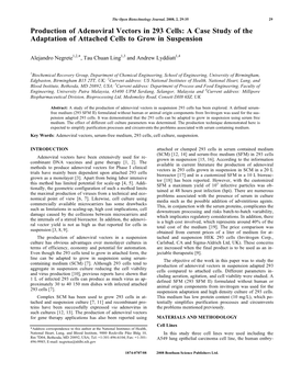 Production of Adenoviral Vectors in 293 Cells: a Case Study of the Adaptation of Attached Cells to Grow in Suspension