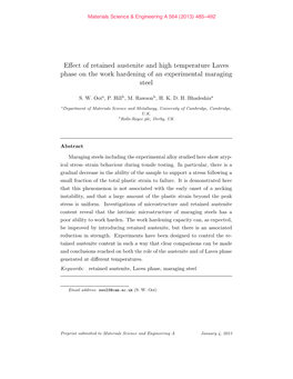 Effect of Retained Austenite and High Temperature Laves Phase on The