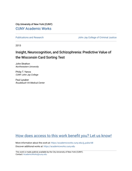 Insight, Neurocognition, and Schizophrenia: Predictive Value of the Wisconsin Card Sorting Test