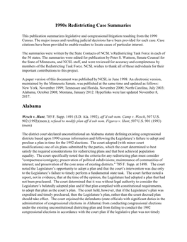 1990S Redistricting Case Summaries Alabama