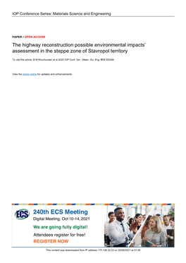 The Highway Reconstruction Possible Environmental Impacts' Assessment
