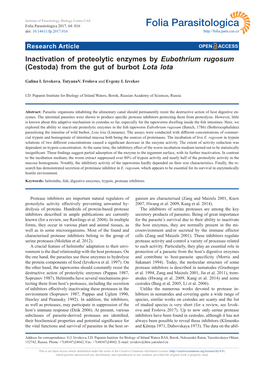 Inactivation of Proteolytic Enzymes by Eubothrium Rugosum (Cestoda) from the Gut of Burbot Lota Lota