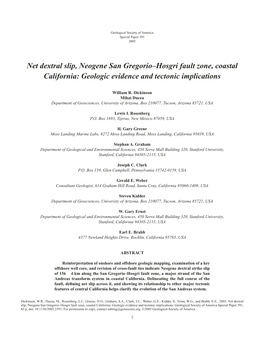 Net Dextral Slip, Neogene San Gregorio–Hosgri Fault Zone, Coastal California: Geologic Evidence and Tectonic Implications