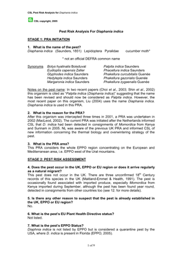 Pest Risk Analysis for Diaphania Indica