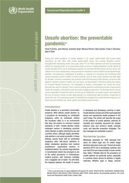 Unsafe Abortion: the Preventable Pandemic*