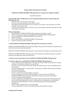 Information for the Patient ESMOLOL HYDROCHLORIDE 2500 Mg