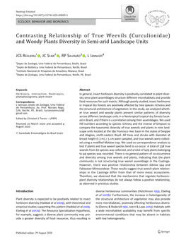 Contrasting Relationship of True Weevils (Curculionidae) and Woody Plants Diversity in Semi-Arid Landscape Units