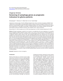 Original Article Screening of Autophagy Genes As Prognostic Indicators for Glioma Patients