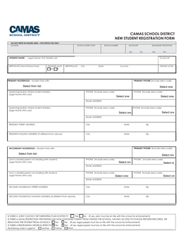 Camas School District New Student Registration Form