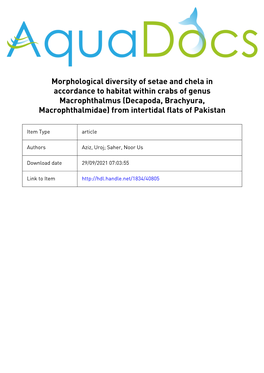 Morphological Diversity of Setae and Chela in Accordance to Habitat Within Crabs of Genus Macrophthalmus